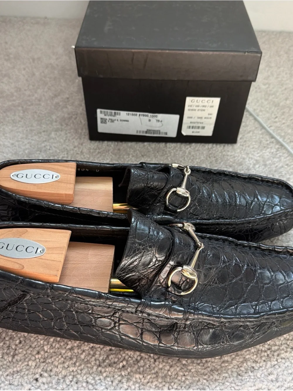 Mens Vintage New in Box Gucci Crocodile Alligator Horsebit Black Drivers SZ 10.5